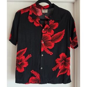Aloha Hut Boys' Button-Down Shirt 12 Short Sleeve Black Rayon Floral